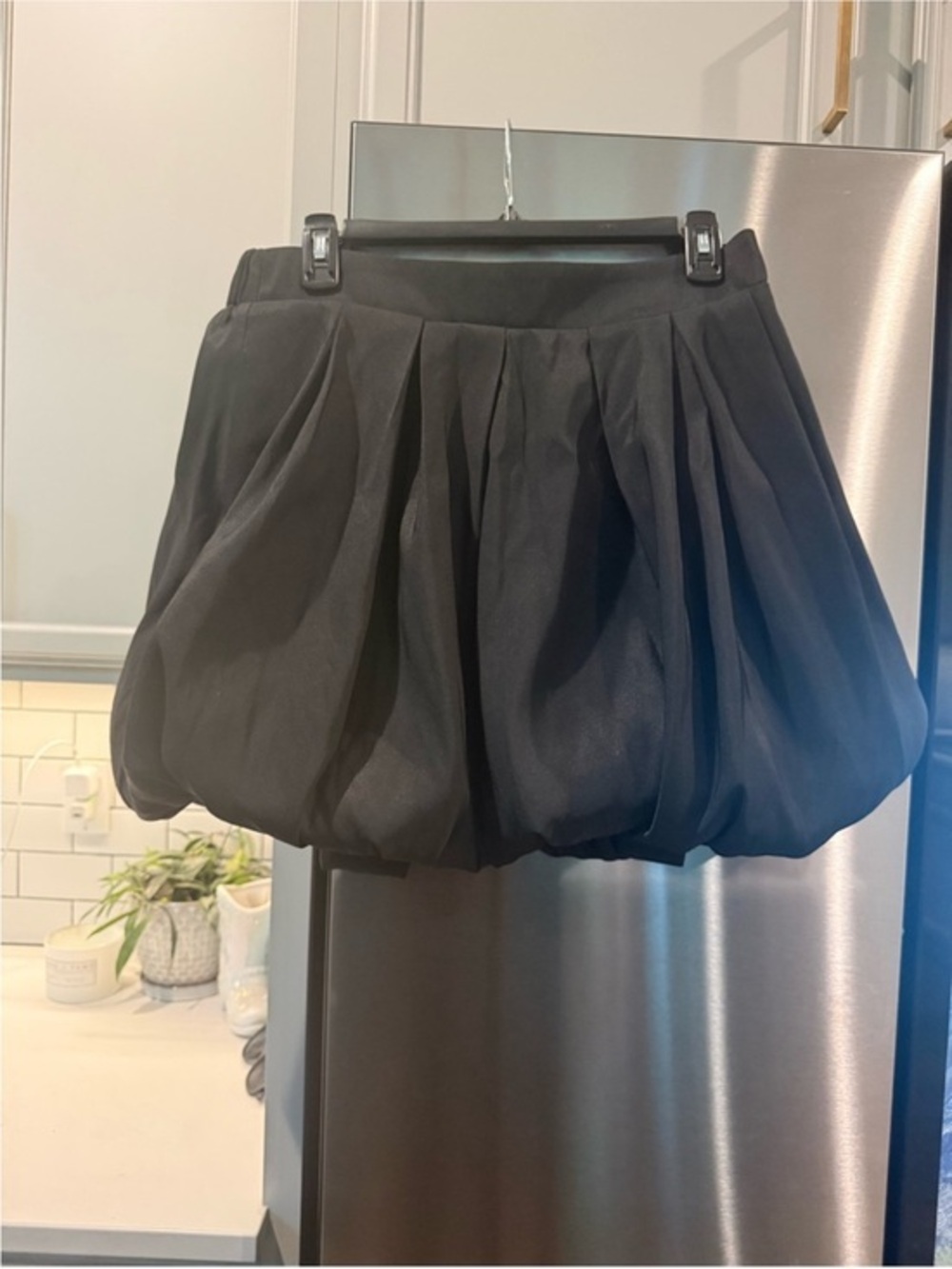 Black Pleated Bubble Mini Skirt